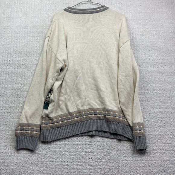 VTG Sunday's Men S Sweater Off-White / Green 3D Knit Wool Blend Canada Made - Picture 11 of 15